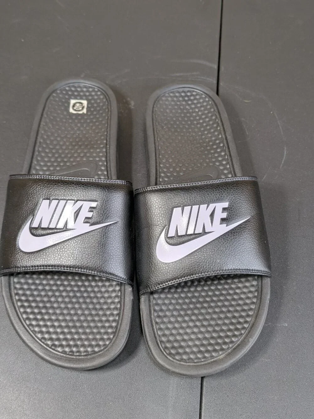 Nike Black Slides with White Swoosh Size 15